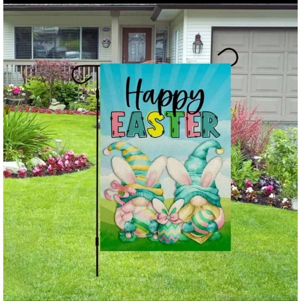 Happy Easter Gnomes Garden Flag 12x18 inch NEW Home & Garden 1pc Double sided‎